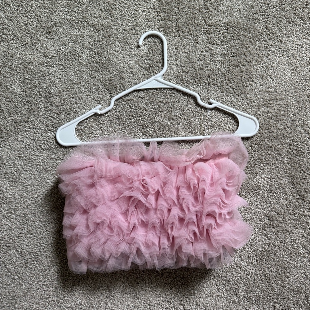 Pink Tulle Cropped Strapless Top